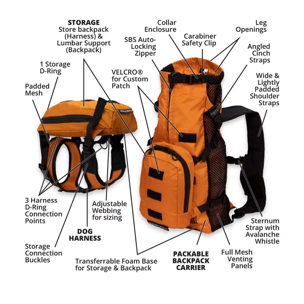 NWT K9 Sport Sack Walk-On Packable Backpack Dog Carrier, Orange, XS